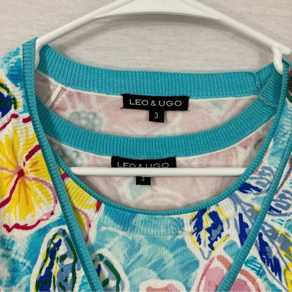 Leo & Ugo Two Layer Pink Blue Floral Soft Stretch Cardigan size Large - Picture 4 of 12